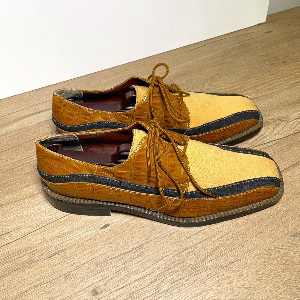 Men's 8.5 Hugo Vitelli Faux Crocodile Lace Up Square Toe Dress Shoe